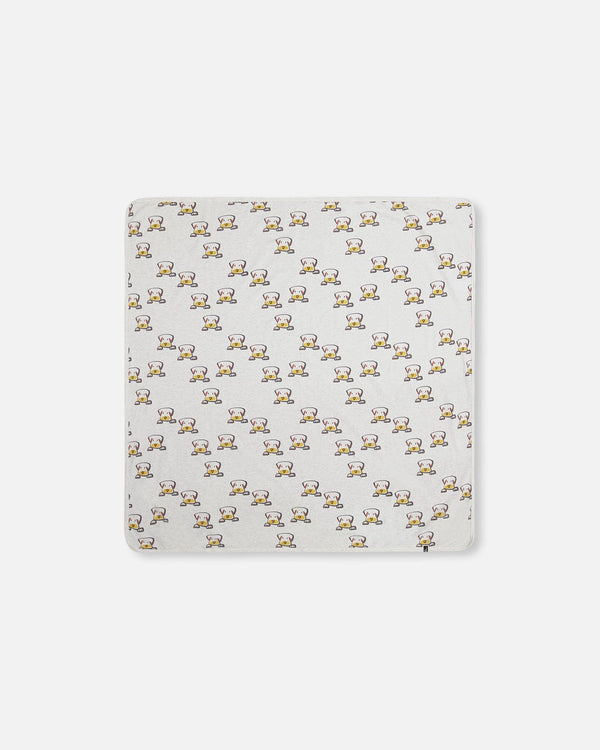 Organic Cotton Blanket Heather Beige With Printed Dog - F30AD_080