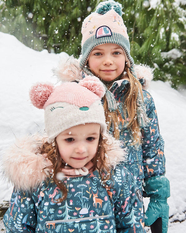 Peruvian Knit Hat Light Pink, Sage Green And Flowers Winter Accessories Deux par Deux