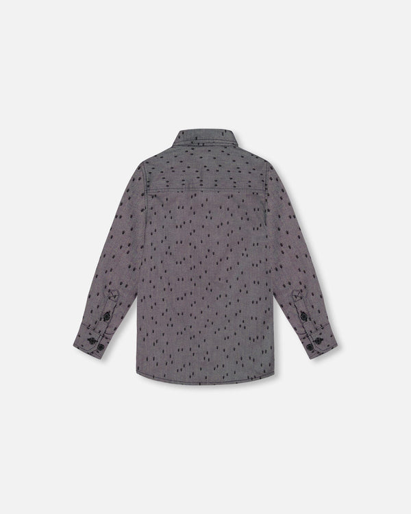 Printed Pine Chambray Shirt With Bow Tie Gray Tees & Tops Deux par Deux