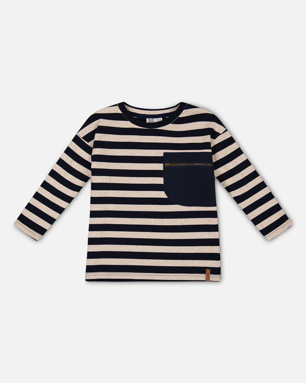 Striped Rib T-Shirt Navy Tees & Tops Deux par Deux