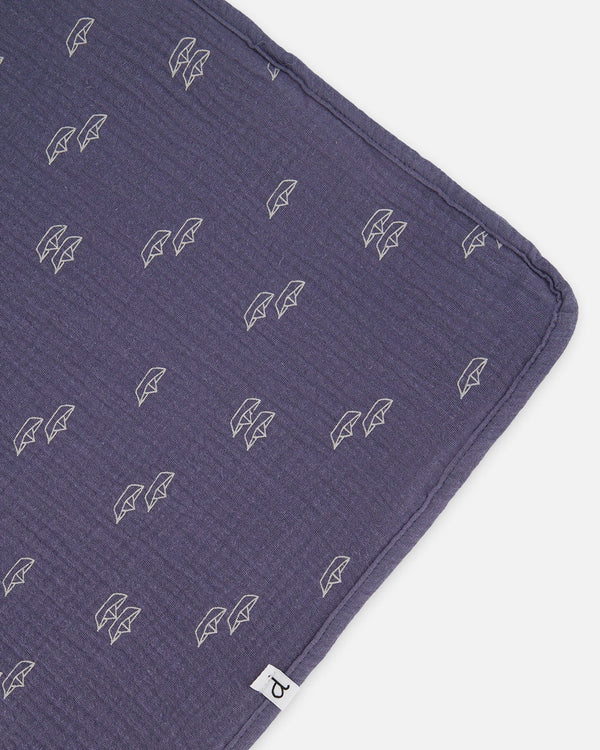 Printed Muslin Blanket Navy Blue Paper Boats - G30AD_065