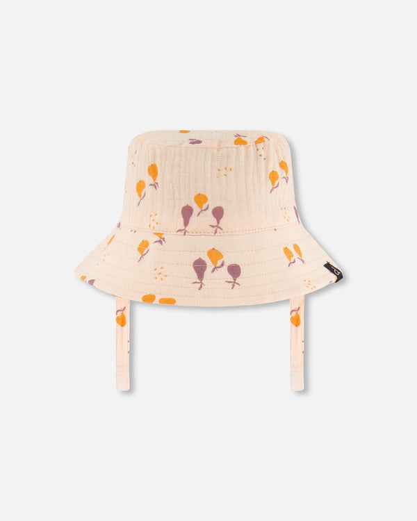 Printed Muslin Bucket Hat Peach With Pears - G30AH_070