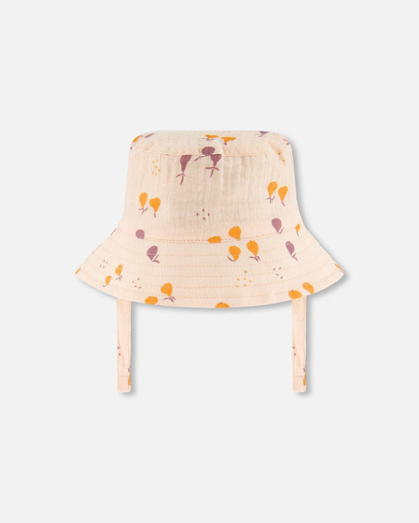 Printed Muslin Bucket Hat Peach With Pears - G30AH_070