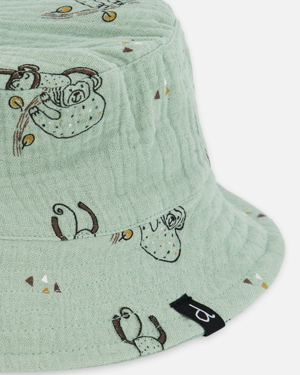 Printed Muslin Bucket Hat Sage Monkey - G30AH_071