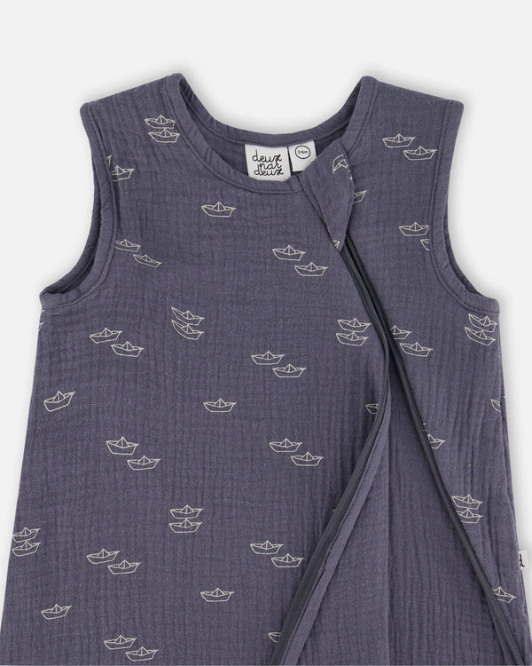 Printed Muslin Sleep Sack Navy Blue Paper Boats - G30ASB_065