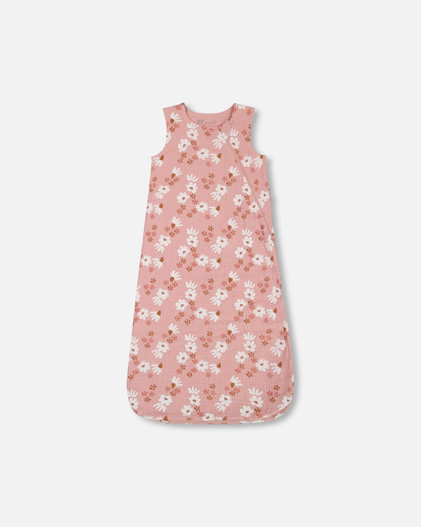 Printed Muslin Sleep Sack Pink And White Flowers - G30ASB_067