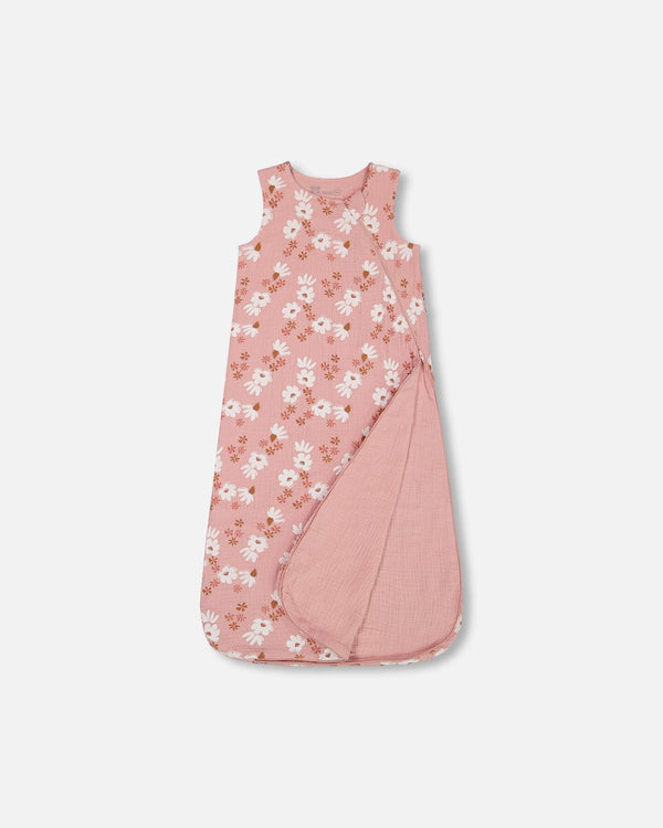Printed Muslin Sleep Sack Pink And White Flowers - G30ASB_067