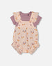 Printed Muslin Shortall And Organic Cotton Onesie Set Peach With Pears - G30B14_070