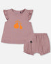 Printed Organic Cotton Top And Bloomer Set Purple With Pear Seeds Sets Deux par Deux