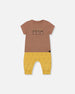 Printed Organic Cotton Top And Pant Set Yellow Bananas And Brown - G30C13_072