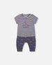 Organic Cotton Top And Muslin Pant Set Striped Navy - G30D10_066