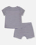 Organic Cotton Short Sleeve Top And Short Set Striped Navy - G30D12_066
