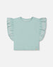 Flat Back Rib Tee With Embroidery And Frills Pale Teal - G30F72_410