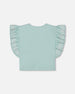 Flat Back Rib Tee With Embroidery And Frills Pale Teal - G30F72_410