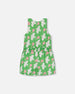 Printed Romper With Frills Green With White And Pink Bird - G30J40_091