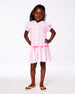 Printed Terry Short Sleeve Hoodie Cardigan Vibrant Pink And White - G30MG30_624