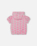 Printed Terry Short Sleeve Hoodie Cardigan Vibrant Pink And White - G30MG30_624