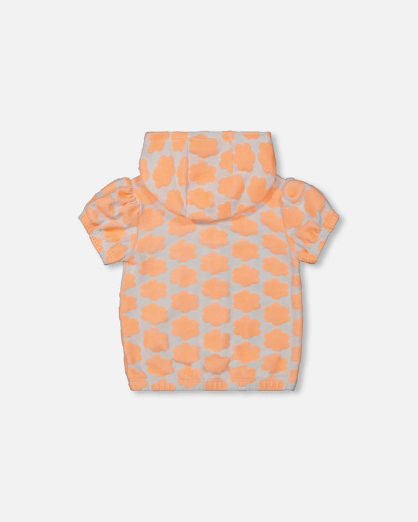 Printed Terry Short Sleeve Hoodie Cardigan Vibrant Orange And White - G30MG30_807