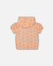 Printed Terry Short Sleeve Hoodie Cardigan Vibrant Orange And White - G30MG30_807