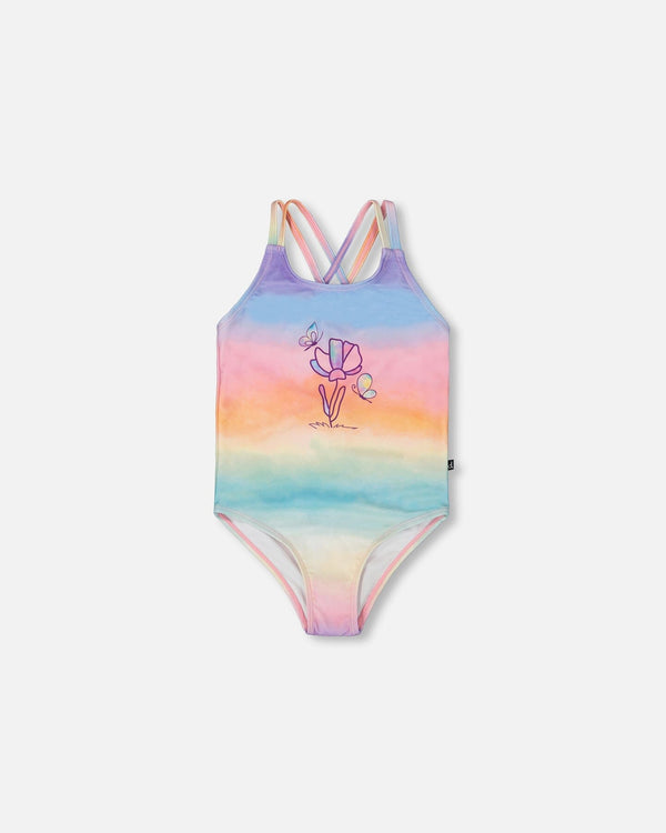 Printed One-Piece Swimsuit Flowers On Multicolored Background - G30NG61_000