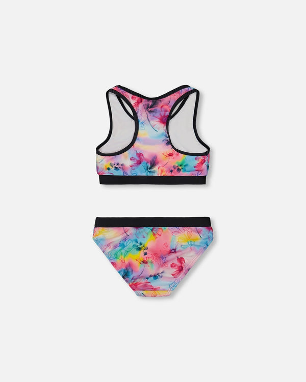 Printed Two-Piece Racerback Swimsuit Butterflies On Multicolored And Black Background - G30NG82_058