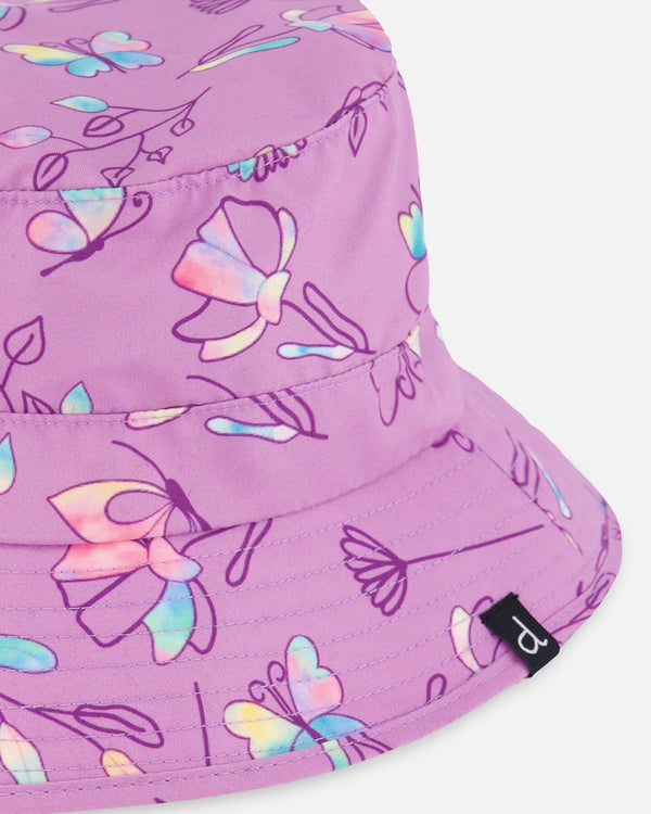 Printed Beach Sun Hat Old Mauve And Multicolored Butterflies - G30NGC_054