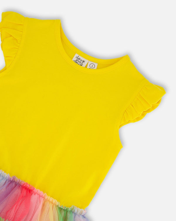 Short Sleeve Dress With Ruffle Tulle Skirt Multicolored - G30O84_000