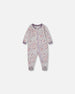 Printed Organic Cotton One-Piece Pajama Pale Pink Flowers On Neutral Lilac Pajamas Deux par Deux