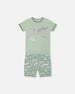 Organic Cotton Two-Piece Short Pajama Set Light Sage And Gray Crocodile Pajamas Deux par Deux 12m