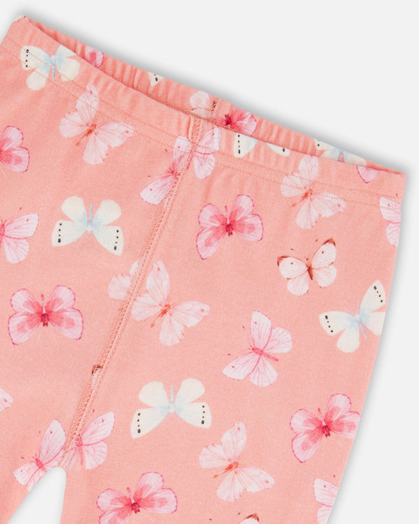 Organic Cotton Short Sleeve Top And Pant Pajama Set Pink And Blue Butterflies On Old Pink Pajamas Deux par Deux
