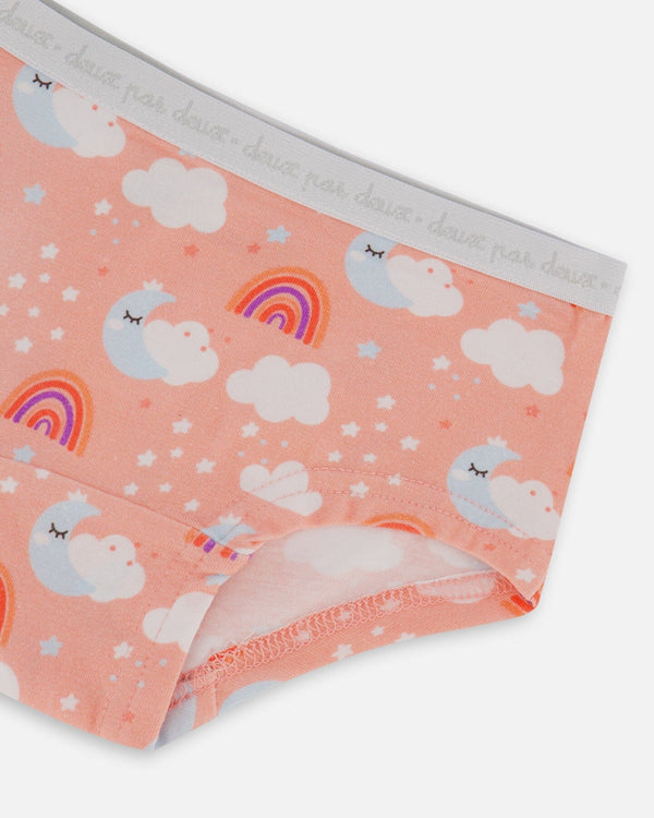 Printed Organic Cotton Boyshort Panty Rainbow On Light Coral - G30PG60_027