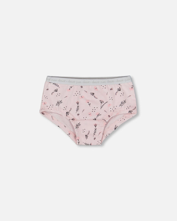 Printed Organic Cotton Boyshort Panty Small Pink Flowers On Pale Pink Background - G30PG60_028