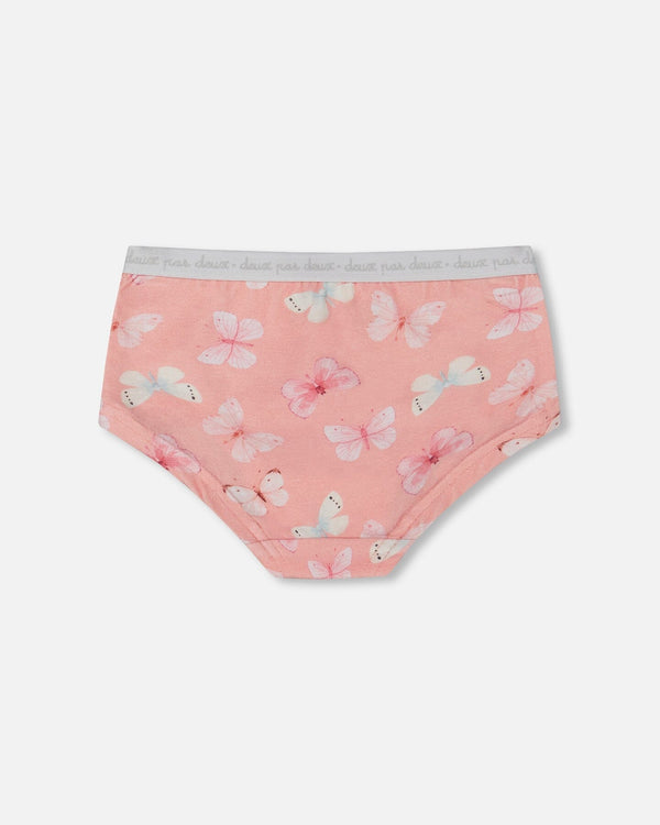 Printed Organic Cotton Boyshort Panty Pink And Blue Butterflies On Old Pink - G30PG60_030