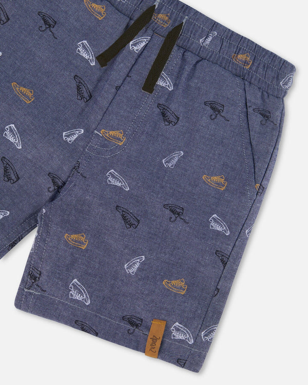 Printed Chambray Short Gray, White And Tan Pants & Shorts Deux par Deux