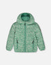 Printed Quilted Mid-Season Jacket Small White Flowers On Sage Green Background - G30W58_013