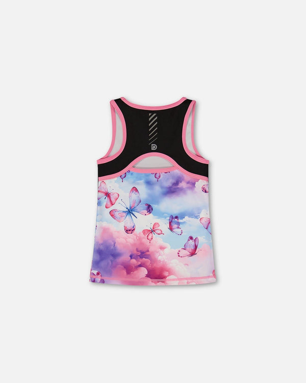 Colorblock Athletic Tank Top Black With Butterflies Printed - G30XG72_009
