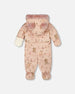 One-Piece Baby Layette Snowsuit Designed For Car Seat Pink Printed Animal - H10A601_001
