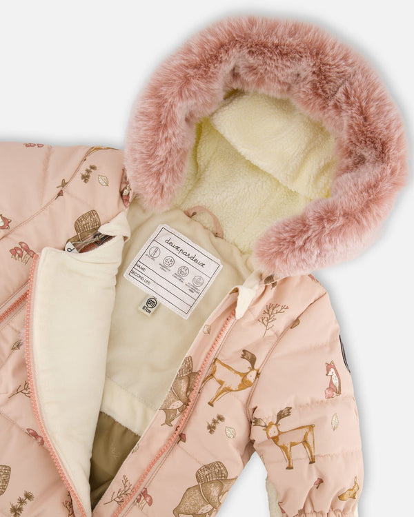One-Piece Baby Layette Snowsuit Designed For Car Seat Pink Printed Animal - H10A601_001