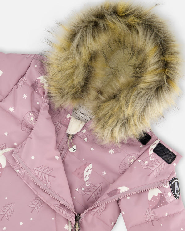 One-Piece Baby Snug Snowsuit Designed For Car Seat Purple Bear Print - H10B701_003