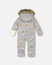 One-Piece Baby Snug Snowsuit Designed For Car Seat Gray Bear Print - H10B701_004