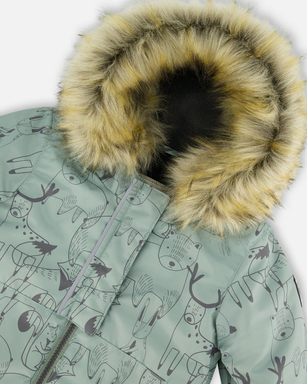 Two-Piece Baby Play Snowsuit With Printed Jacket Sage Green - H10PBB85_987