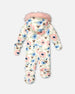 One-Piece Baby Play Snowsuit Designed For Car Seat Off-White Flower Print - H10PBG74_009