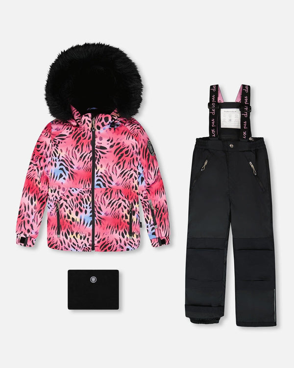 Two-Piece Play Snowsuit With Multicolor Print Jacket And Solid Pant Black - H10PG23_999