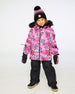 Two-Piece Play Snowsuit With Multicolor Print Jacket And Solid Pant Black Snowsuits Deux par Deux