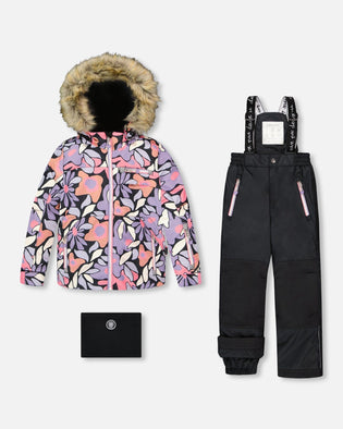 Two-Piece Play Snowsuit With Allover Print Jacket And Solid Pant Black - H10PG85_999