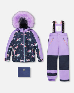 Two-Piece Play Snowsuit With Printed Colorblocked Jacket Lavender - H10PG95_530