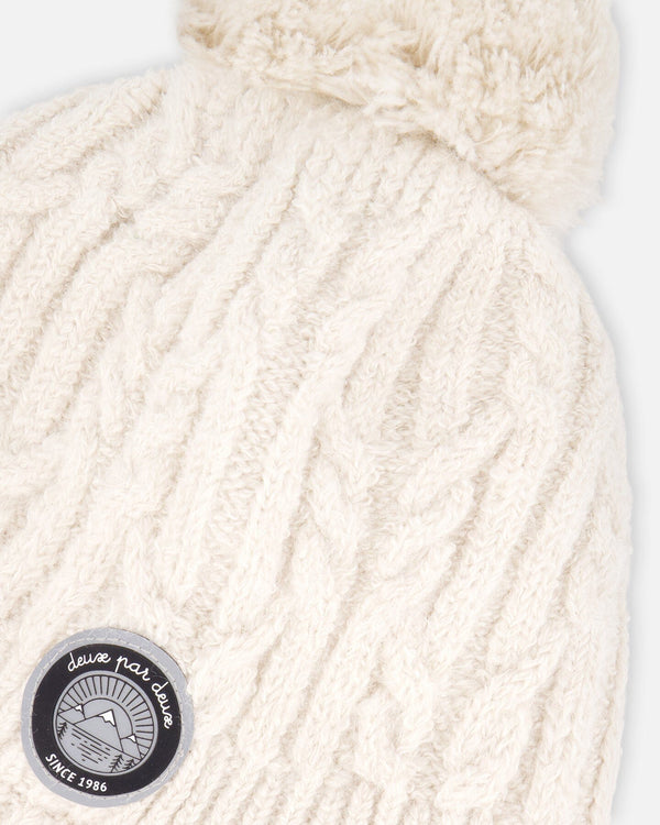 Lined Winter Hat With Pompom Off-White - H10XT1_165
