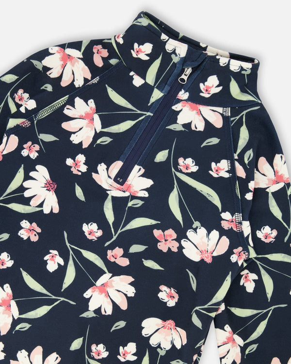 Two-Piece Thermal Underwear Set Navy Flower Print - H10Y600_016