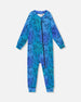 One-Piece Thermal Underwear Blue Gradient Dinosaur Print - H10Y700_027