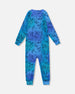 One-Piece Thermal Underwear Blue Gradient Dinosaur Print - H10Y700_027